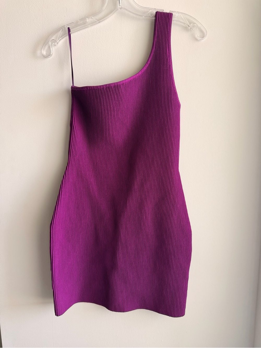 Babaton One-Shoulder Ribbed Mini Dress in Magenta